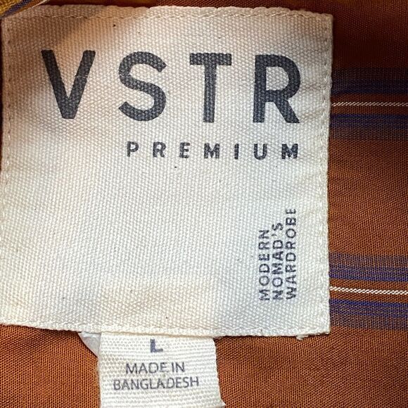 VSTR Premium Button Up Shirt Men's Large Orange Striped Long Sleeve Collared - Picture 5 of 9